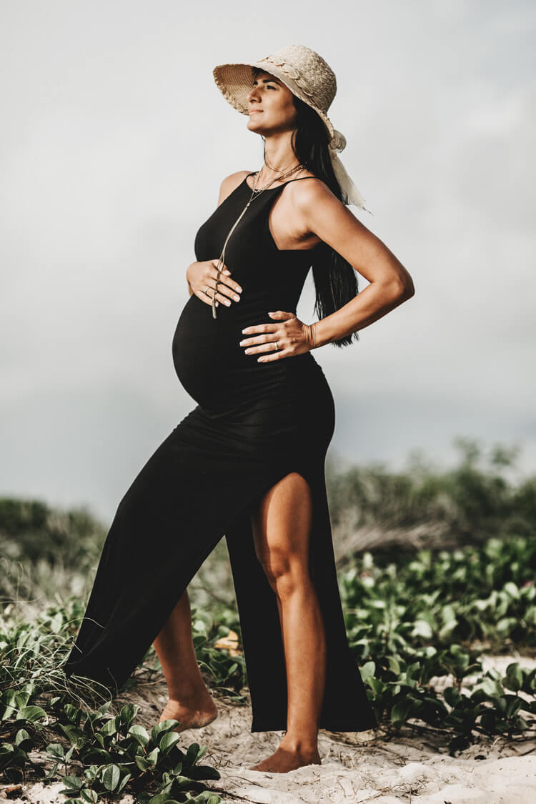 Pregnant mother in black dress